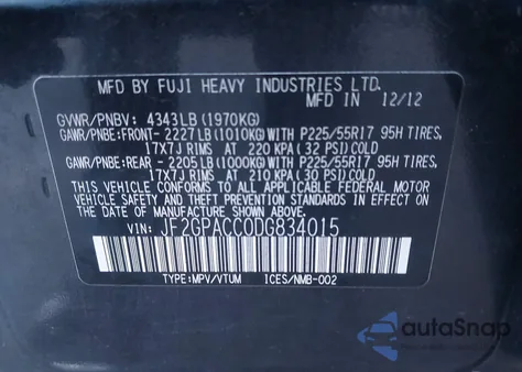 2013 Subaru Xv Crosstrek 2.0I Premium z USA, uszkodzony, nr VIN JF2GPACC0DG834015